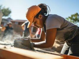 foto Disparo de un natural mujer trabajando como un construcción trabajador ai generativo