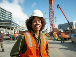 photo shot of a natural woman working as a construction worker AI Generative