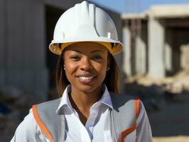 photo shot of a natural woman working as a construction worker AI Generative