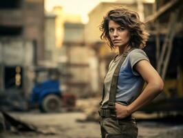 foto Disparo de un natural mujer trabajando como un construcción trabajador ai generativo