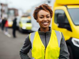 photo shot of a natural woman working as a construction worker AI Generative