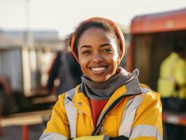 photo shot of a natural woman working as a construction worker AI Generative