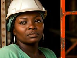 photo shot of a natural woman working as a construction worker AI Generative