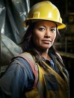 photo shot of a natural woman working as a construction worker AI Generative