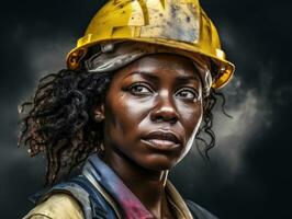 photo shot of a natural woman working as a construction worker AI Generative