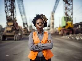 photo shot of a natural woman working as a construction worker AI Generative