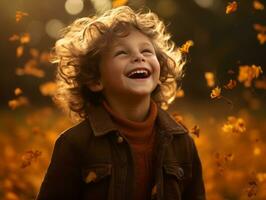 emocional dinámica actitud brasileño niño en otoño ai generativo foto