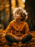 emotional dynamic pose Brazilian kid in autumn AI Generative photo