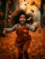 emocional dinámica actitud brasileño niño en otoño ai generativo foto