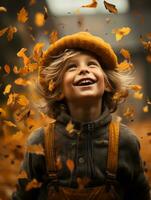 emotional dynamic pose Brazilian kid in autumn AI Generative photo