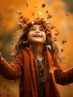 emotional dynamic pose Brazilian kid in autumn AI Generative photo