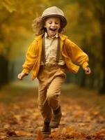 emotional dynamic pose Brazilian kid in autumn AI Generative photo