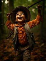 emotional dynamic pose Brazilian kid in autumn AI Generative photo