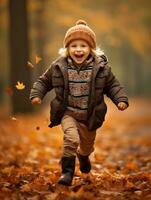 emotional dynamic pose Brazilian kid in autumn AI Generative photo