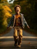 emocional dinámica actitud brasileño niño en otoño ai generativo foto