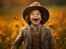 emotional dynamic pose Brazilian kid in autumn AI Generative photo