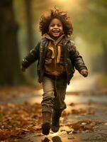 emocional dinámica actitud brasileño niño en otoño ai generativo foto