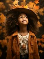 emocional dinámica actitud brasileño niño en otoño ai generativo foto
