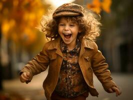 emocional dinámica actitud brasileño niño en otoño ai generativo foto