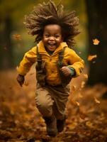 emotional dynamic pose Brazilian kid in autumn AI Generative photo