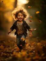 emotional dynamic pose Brazilian kid in autumn AI Generative photo