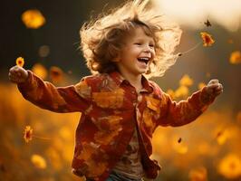 emocional dinámica actitud brasileño niño en otoño ai generativo foto