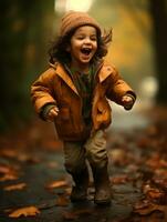 emotional dynamic pose Brazilian kid in autumn AI Generative photo