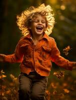 emotional dynamic pose Brazilian kid in autumn AI Generative photo