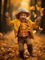 emocional dinámica actitud brasileño niño en otoño ai generativo foto