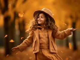 emocional dinámica actitud brasileño niño en otoño ai generativo foto