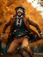 photo of emotional dynamic pose Brazilian man in autumn AI Generative