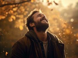 foto de emocional dinámica actitud brasileño hombre en otoño ai generativo