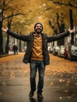 foto de emocional dinámica actitud brasileño hombre en otoño ai generativo