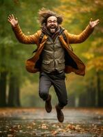 photo of emotional dynamic pose Brazilian man in autumn AI Generative