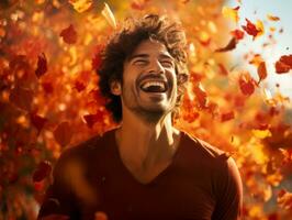 foto de emocional dinámica actitud brasileño hombre en otoño ai generativo