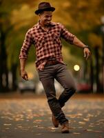 photo of emotional dynamic pose Brazilian man in autumn AI Generative