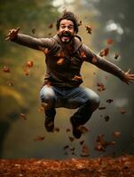 photo of emotional dynamic pose Brazilian man in autumn AI Generative