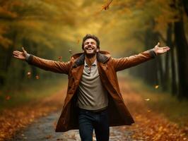 foto de emocional dinámica actitud brasileño hombre en otoño ai generativo