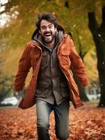 foto de emocional dinámica actitud brasileño hombre en otoño ai generativo