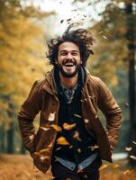 foto de emocional dinámica actitud brasileño hombre en otoño ai generativo