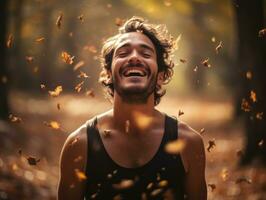 foto de emocional dinámica actitud brasileño hombre en otoño ai generativo