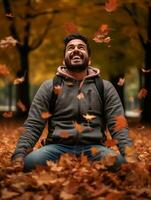 foto de emocional dinámica actitud brasileño hombre en otoño ai generativo