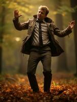 photo of emotional dynamic pose Brazilian man in autumn AI Generative