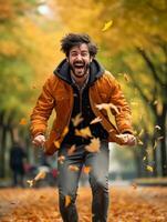 foto de emocional dinámica actitud brasileño hombre en otoño ai generativo