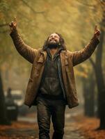 foto de emocional dinámica actitud brasileño hombre en otoño ai generativo