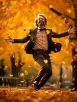 photo of emotional dynamic pose Brazilian man in autumn AI Generative