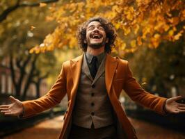 foto de emocional dinámica actitud brasileño hombre en otoño ai generativo