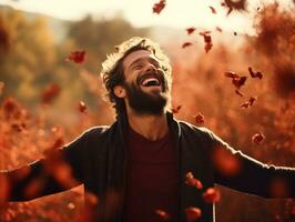 foto de emocional dinámica actitud brasileño hombre en otoño ai generativo