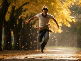 foto de emocional dinámica actitud brasileño hombre en otoño ai generativo