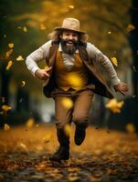 photo of emotional dynamic pose Brazilian man in autumn AI Generative